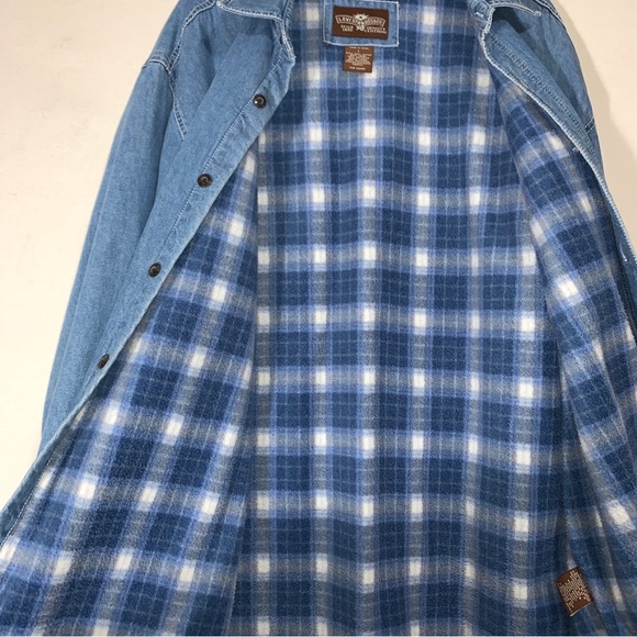 Levi Strauss Light Blue Denim Flannel Lined Shirt Button Jacket Men's L Shacket